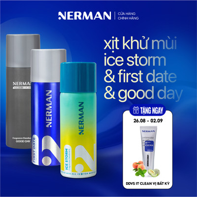 Xịt khử mùi nam giới hương nước hoa Good Day, First Date, Ice Storm Nerman 100ml
