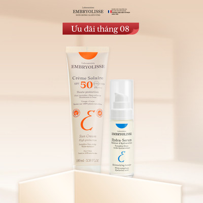Bộ Đôi Chống nắng và Dưỡng Ẩm Sâu Đa Tầng Embryolisse Crème Solaire 100ml và Hydra-Serum [DATE 11/2026] 30ml