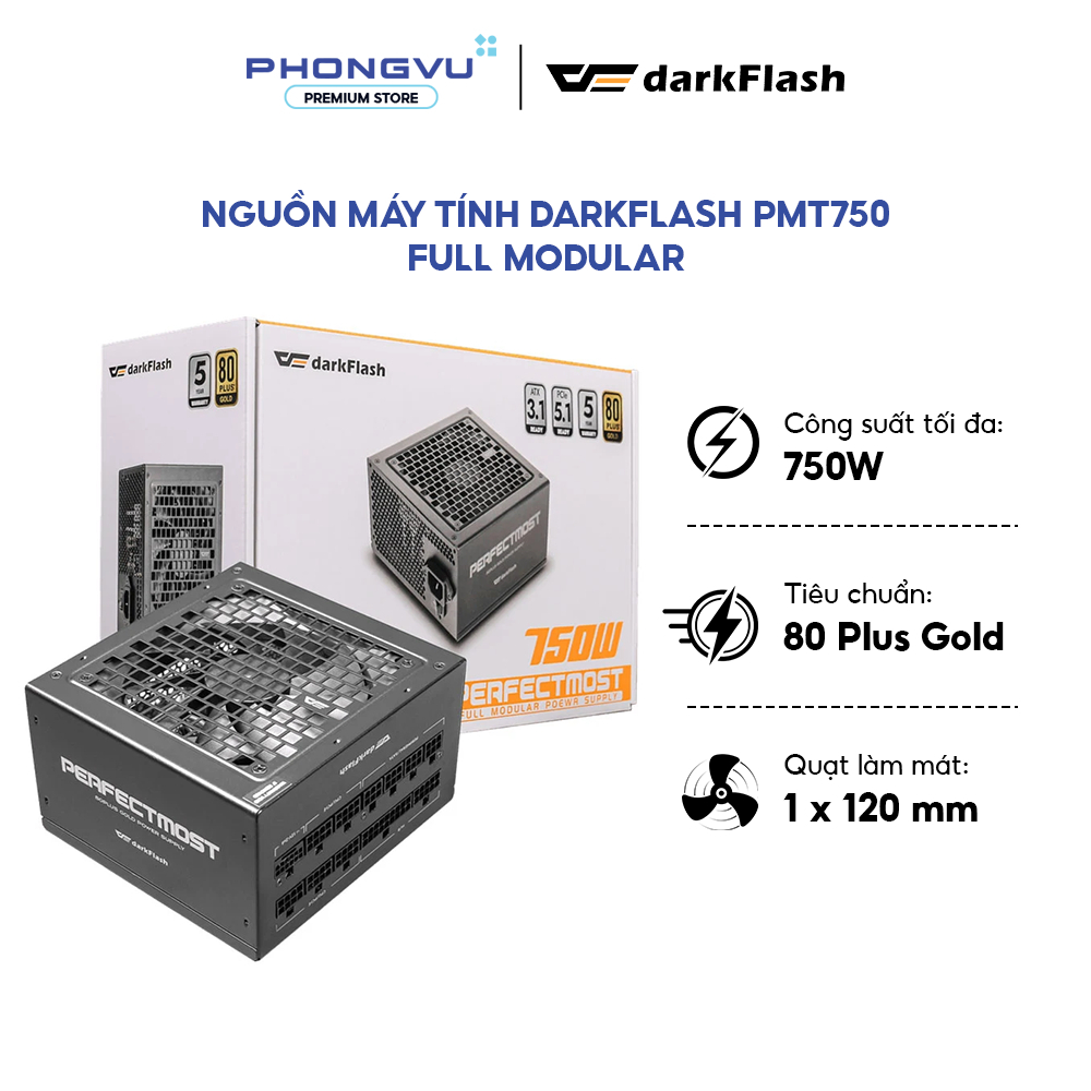 Nguồn Máy Tính DarkFlash PMT750 750W ATX 3.1, PCIe 5.1, 80 Plus Gold - Full Modular - BH 60 Tháng