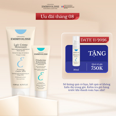 Combo làm sạch và dưỡng ẩm mùa hè dành cho mọi loại da Embryolisse - Sữa rửa mặt 200ml và Kem dưỡng Filaderme