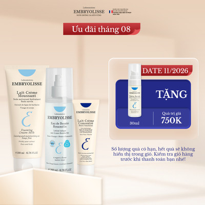 Bộ 3 bước chăm sóc da cơ bản (Sữa rửa mặt 200ml, Xịt dưỡng 200ml, Kem dưỡng ẩm 30ml) Embryolisse