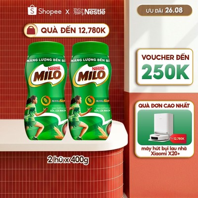 Combo 2 hũ thức uống lúa mạch Nestlé® Milo® nguyên chất 400g (hũ nhựa)
