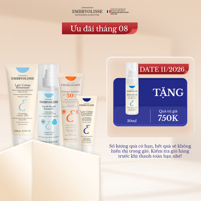 Bộ 4 bước chăm sóc da cơ bản (Sữa rửa mặt 200ml, Xịt dưỡng 200ml, Kem dưỡng ẩm 30ml, Kem chống nắng 100ml) Embryolisse