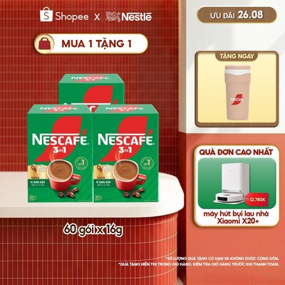 Combo 3 Hộp Cà phê Hòa tan NESCAFÉ VỊ RANG ĐẬM 20 gói Đậm Thơm Hoàn Hảo