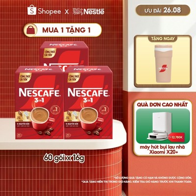 [CÔNG THỨC CẢI TIẾN] Combo 3 hộp Cà phê Hòa tan NESCAFÉ VỊ NGUYÊN BẢN 20 gói - Đậm thơm hài hòa