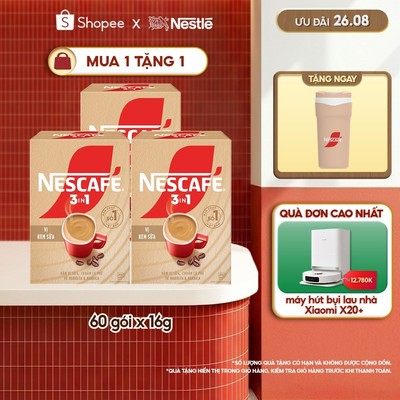 Combo 3 Hộp Cà phê hòa tan NESCAFÉ 3IN1 VỊ KEM SỮA 20 gói ĐẬM VỊ SỮA, CHUẨN CÀ PHÊ