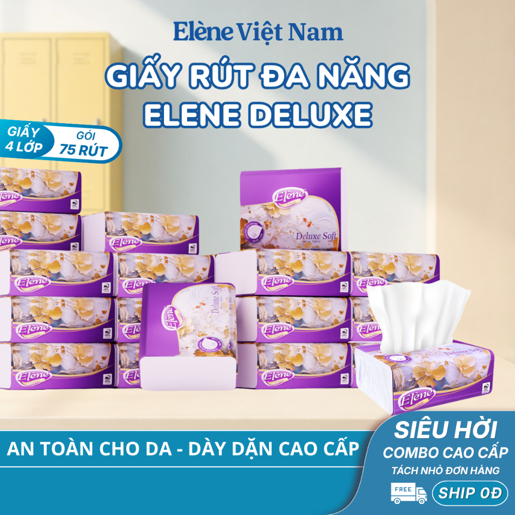 COMBO 30/16 GÓI Giấy Rút Đa Năng Elène Deluxe 4 Lớp Cao Cấp, Mềm Mịn, An Toàn