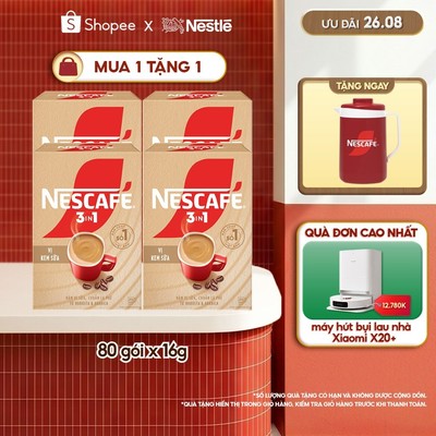 Combo 4 Hộp Cà phê hòa tan NESCAFÉ 3IN1 VỊ KEM SỮA 20 gói ĐẬM VỊ SỮA, CHUẨN CÀ PHÊ