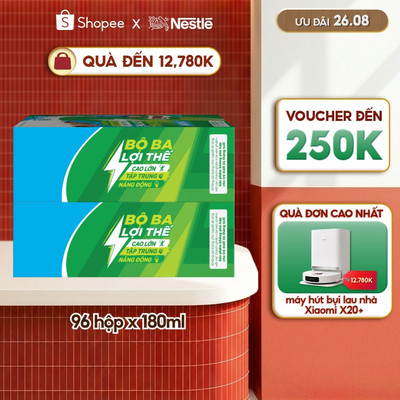 Combo 2 Thùng Sữa lúa mạch Nestle MILO ít đường (48 Hộp x 180ml)