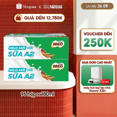 Combo 2 Thùng Sữa lúa mạch Nestle MILO A2 MỚI (48 Hộp x180ml)