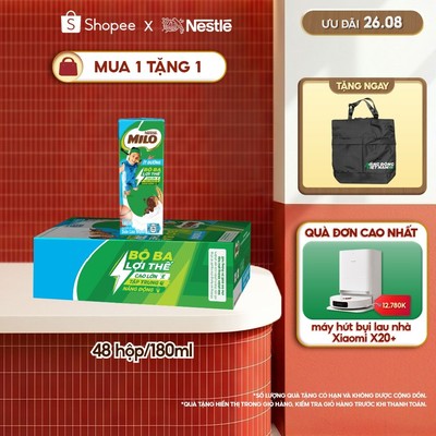 [Live] Sữa lúa mạch Nestlé® MILO® ít đường thùng 12 x 180ml (12x4x180ml)