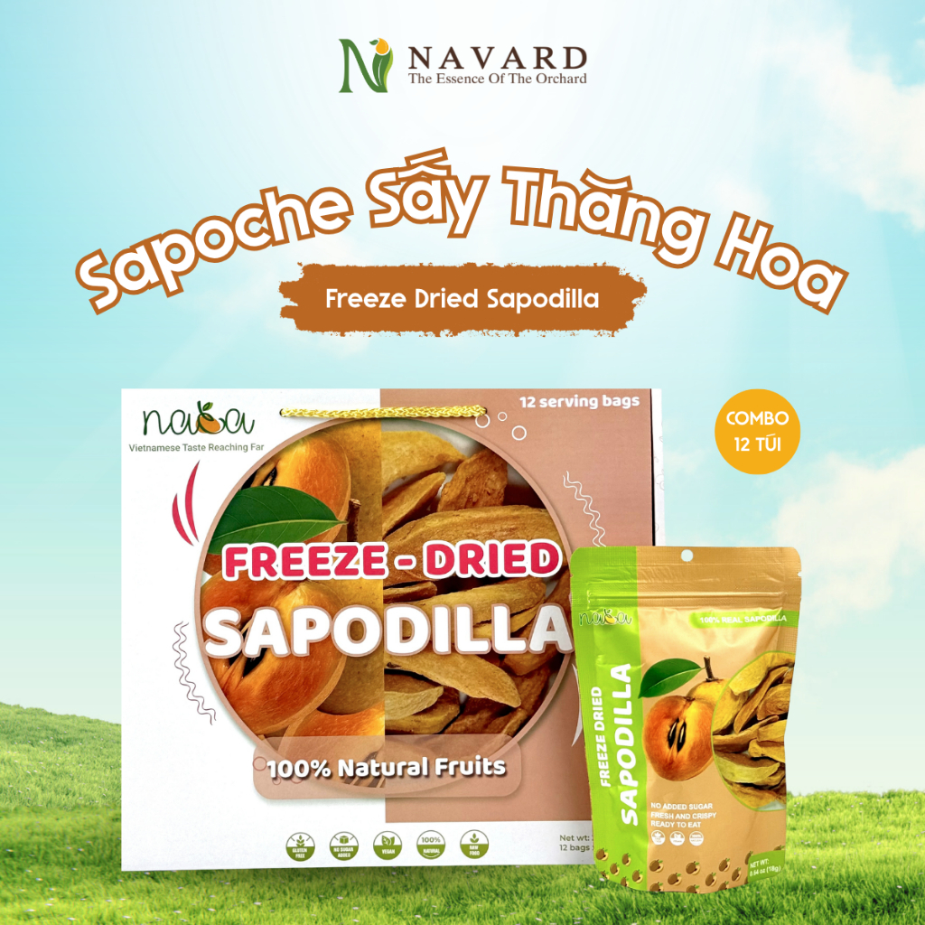 Hộp Sapoche Sấy Thăng Hoa NAVA 12 Túi × 18g – Đồ Ăn Vặt Healthy, Giữ Nguyên Vị Sapoche Tươi 100% Tự 