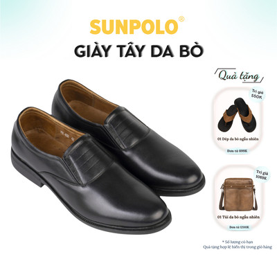 Giày tây nam da bò SUNPOLO đế cao su lót liền da thật SPH342 đế mới