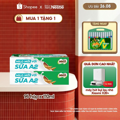 Combo 2 Sữa Lúa Mạch Nestle MILO với sữa A2 MỚI thùng 12 x 110ml (12x4x110ml)