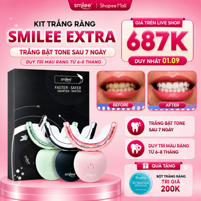 [GIÁ 640K TẠI LIVE SHOP] Trắng răng SMILEE EXTRA, bộ kit làm trắng răng từ 2-6 tone tại nhà, bộ quà tặng cho nữ, LIS