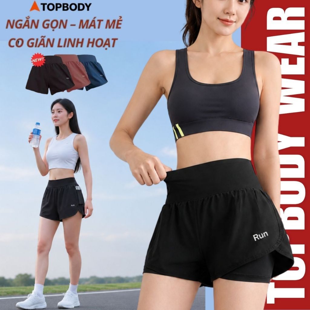 Quần Short Đùi Tập Gym Yoga TOPBODY WEAR Cotton 2 Lớp Có Túi Đựng Điện Thoại - QUAND02