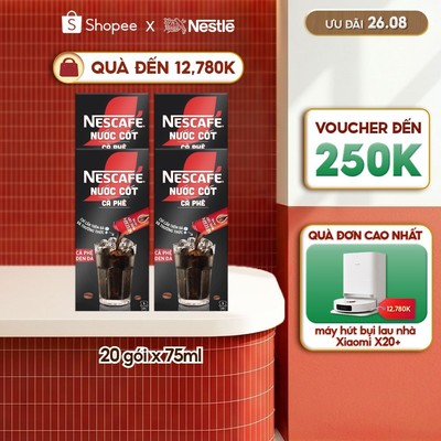 COMBO 4 HỘP NƯỚC CỐT CÀ PHÊ NESCAFÉ - CÀ PHÊ ĐEN ĐÁ (hộp 5 gói x 75 ml)