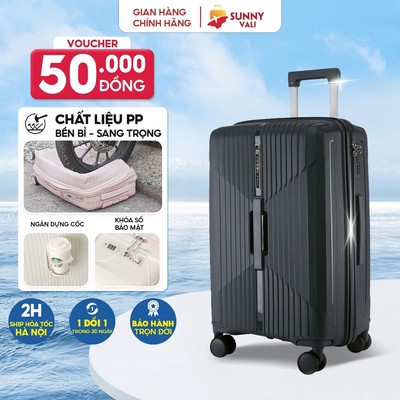 Vali kéo SUNNY CHOCO nhựa PP chống vỡ tuyệt đối, tích hợp cổng sạc USB và ngăn đựng cốc, vali size 28 24 20