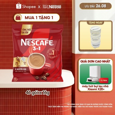 [Tặng Bộ 3 hũ đựng gia vị NESCAFÉ] Bịch Cà phê Hòa tan NESCAFÉ VỊ NGUYÊN BẢN 46 gói Đậm Thơm Hoàn Hảo