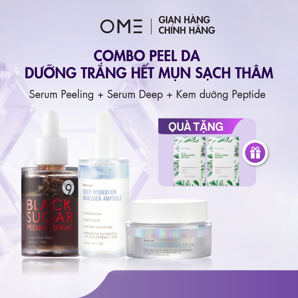 Bộ Combo Peel Da Dưỡng Trắng Cấp Ẩm Phục Hồi và Tái Tạo Da Toàn Diện MAKE9 Giúp Chăm Sóc Thay Mới Làn da Không Bong Tróc