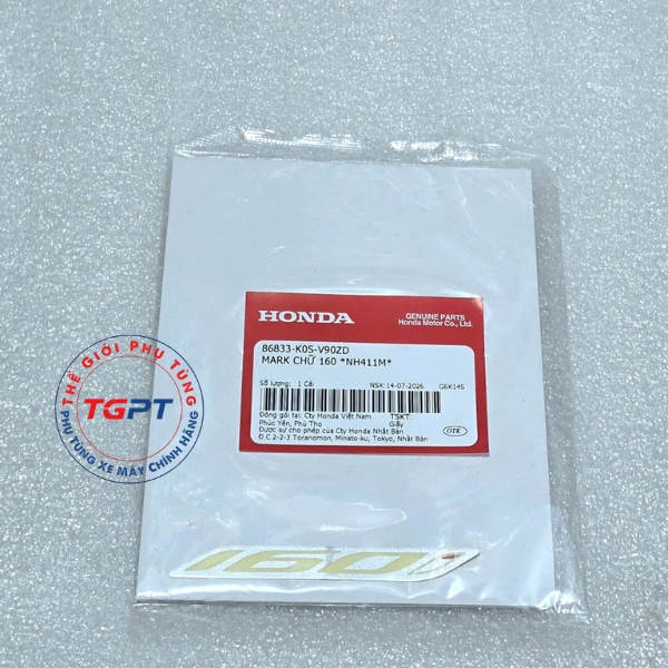 Mark Chữ 160, Tem chữ 160 SH 2020+ - 86833-K0S-V90ZA/ 86833-K0S-V90ZB/ 86833-K0S-V90ZC/ 86833-K0S-V9