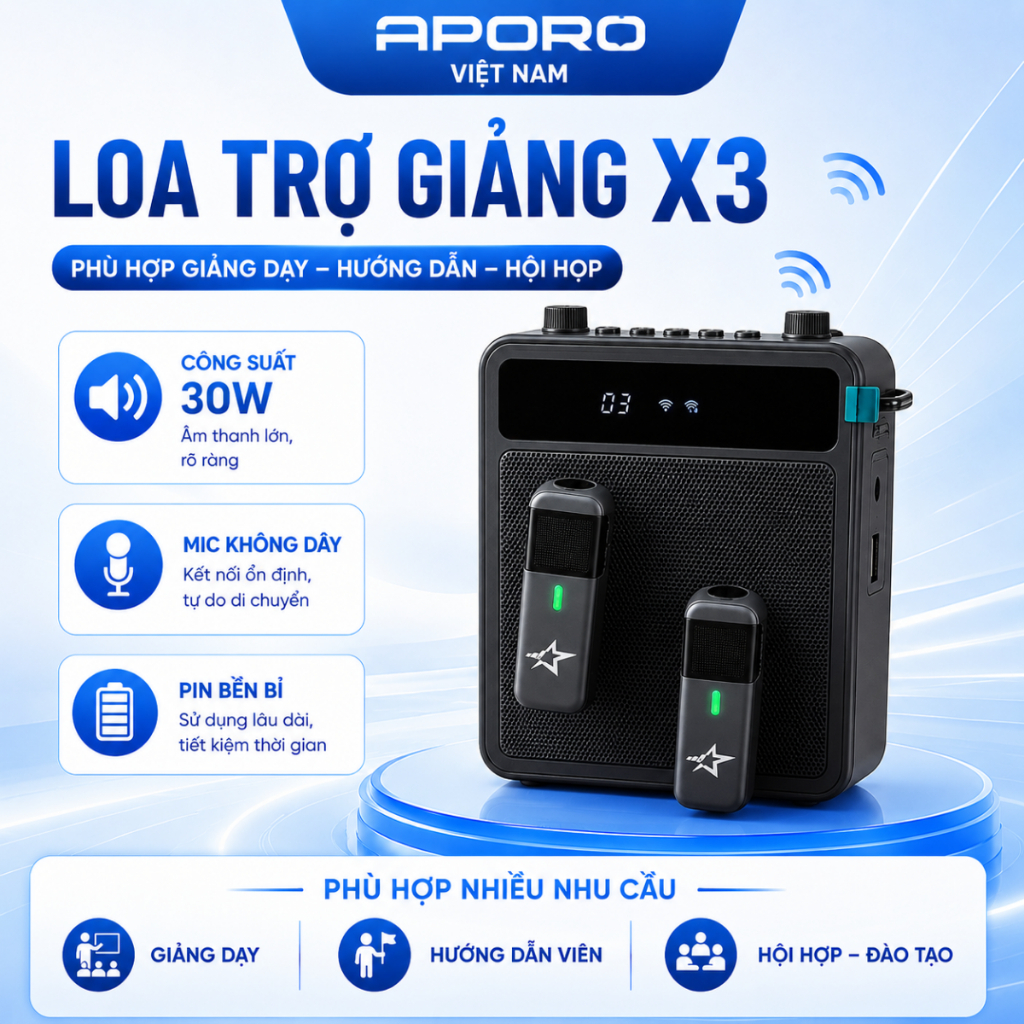 LOA TRỢ GIẢNG Cài Áo Xingchang X3 – 30W 2.4G 2 MIC KHÔNG DÂY PIN 4400mAh