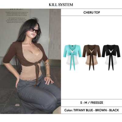 [CÓ TÁCH LẺ] Áo khoác croptop buộc nơ tay lửng phối áo hai dây ren ôm body CHERU - 𝐊𝐈𝐋𝐋 𝐒𝐘𝐒𝐓𝐄𝐌