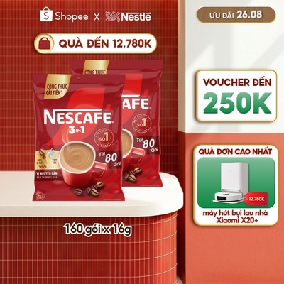 [CÔNG THỨC CẢI TIẾN] Combo 2 Bịch Cà phê Hòa tan NESCAFÉ VỊ NGUYÊN BẢN 80 gói - Đậm thơm hài hòa