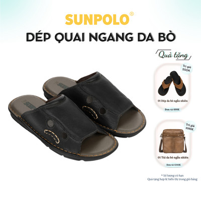 Dép quai ngang nam da bò cao cấp SUNPOLO AQN015 Size lớn