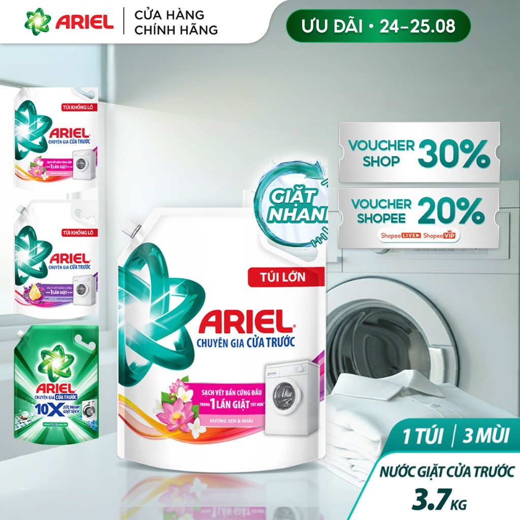 [SHOPEE VIP] Nước Giặt ARIELCửa Trước Hương Sen Nhài 3.7KG