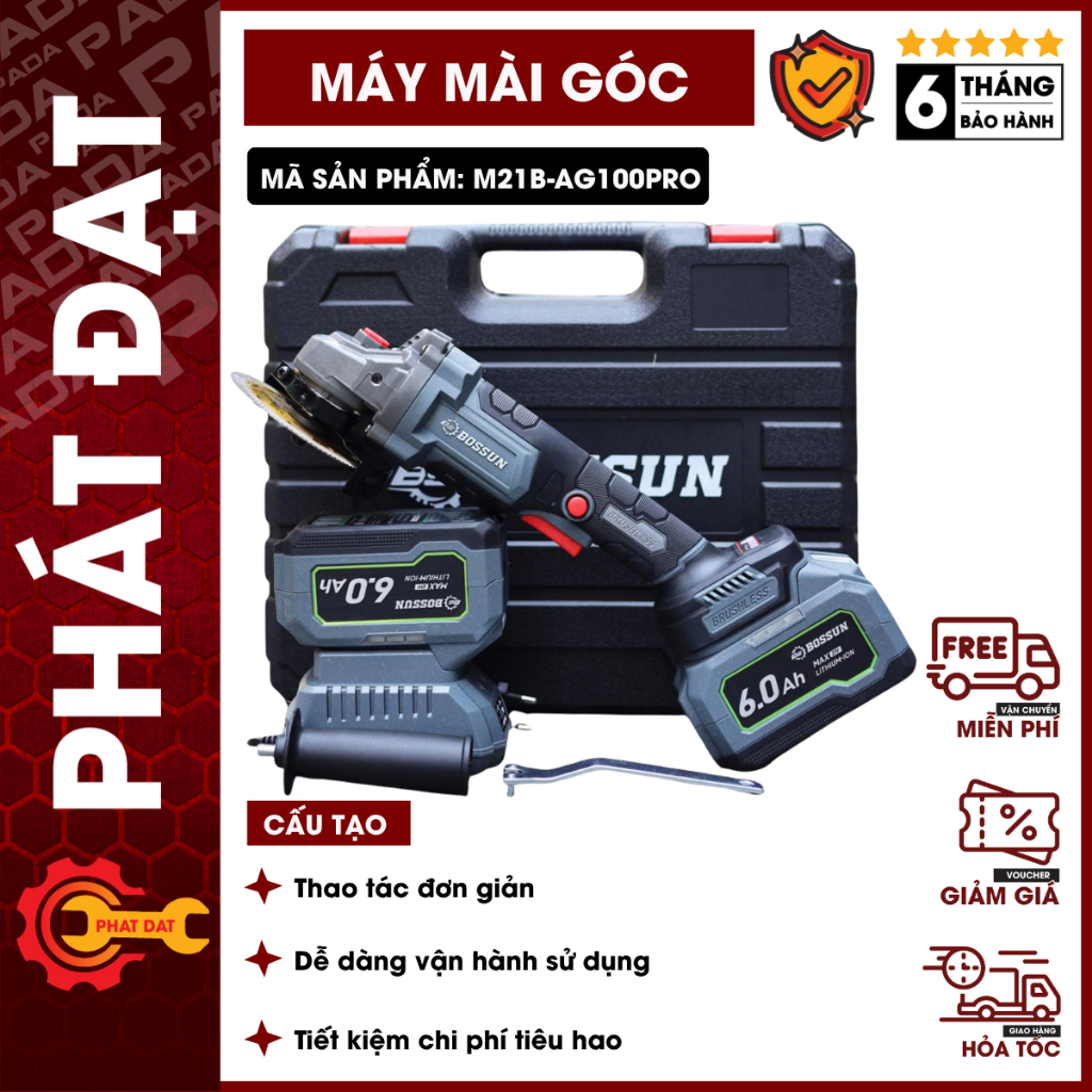 Máy Mài Góc Dùng Pin BOSSUN M21B-AG100PRO, Động Cơ Từ Không Chổi Than