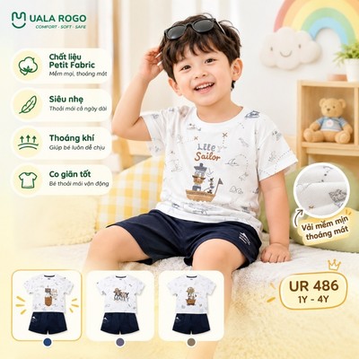 Bộ cộc tay cho bé Ualarogo 1-4 tuổi vải Petit mềm mịn co giãn thoáng khí UR 486