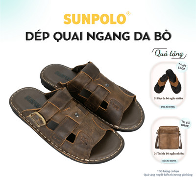 Dép nam da bò cao cấp SUNPOLO AQN021 Nâu Có Big size 44 45