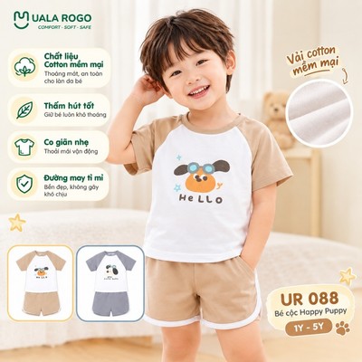 Bộ cộc tay cho bé Ualarogo 6 tháng - 3 tuổi vải Sợi tre Bamboo mềm mại co giãn thoáng khí UR 088