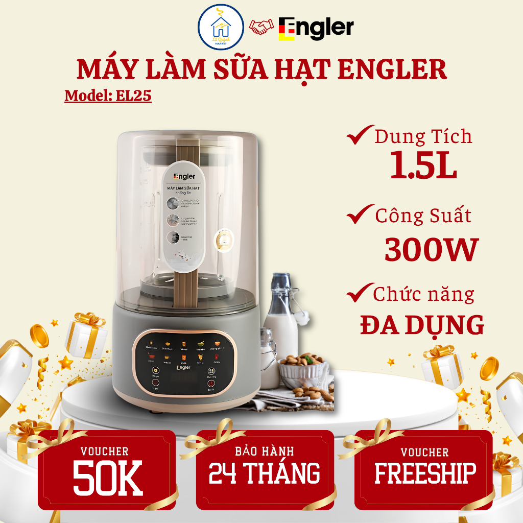 Máy Làm Sữa Hạt Engler Chính Hãng 1.5L Giữ Trọn Dinh Dưỡng, Bảo Hành 12 Tháng-Lê Quỳnh Market
