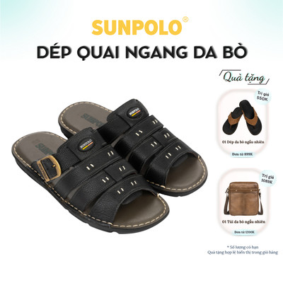 Dép Quai Ngang Nam Da Bò SUNPOLO Nâu AQN006 Có Big size 44 45