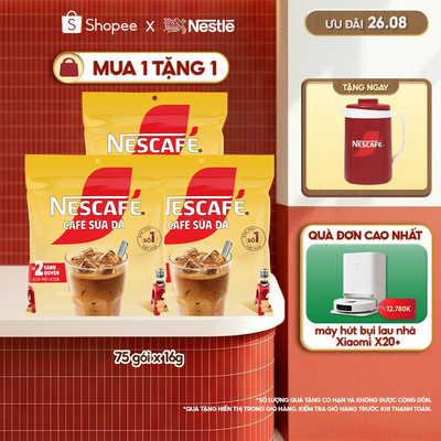 [Tặng Ca đá Nescafé] Combo 3 Bịch Cà phê Hòa tan NESCAFÉ CAFÉ SỮA ĐÁ 25 gói Nhân đôi sánh quyện 