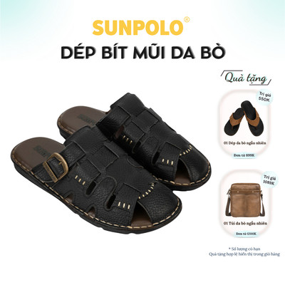 Dép Nam Bít Mũi Da Bò SUNPOLO ABI011 Có Big size 44 45