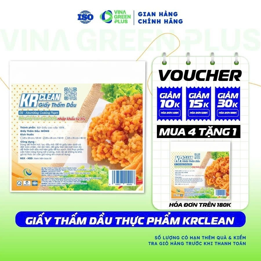 Giấy thấm dầu thực phẩm Krclean loại 80 tờ thấm hút dầu mỡ thức ăn đồ chiên rán an toàn thực phẩm