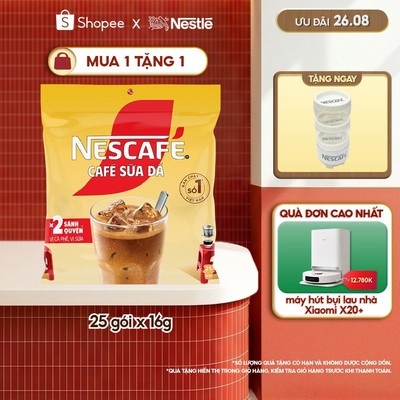[Tặng Bộ 3 hũ đựng gia vị NESCAFÉ] Bịch Cà phê Hòa tan NESCAFÉ CAFÉ SỮA ĐÁ 25 gói Nhân đôi sánh quyện