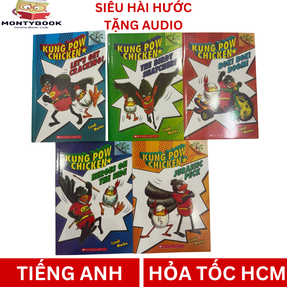 Kung Pow Chicken 5 cuốn màu tặng audio,  Bộ 5 cuốn truyện tranh tiếng Anh hài hước cho bé
