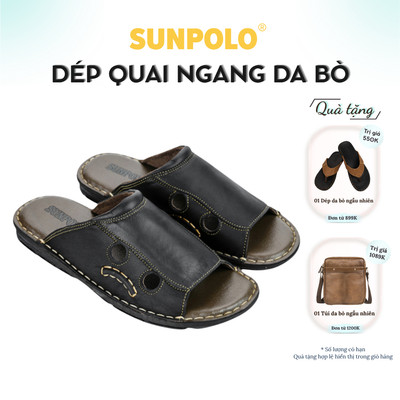 Dép quai ngang nam da bò cao cấp SUNPOLO AQN015 Size lớn