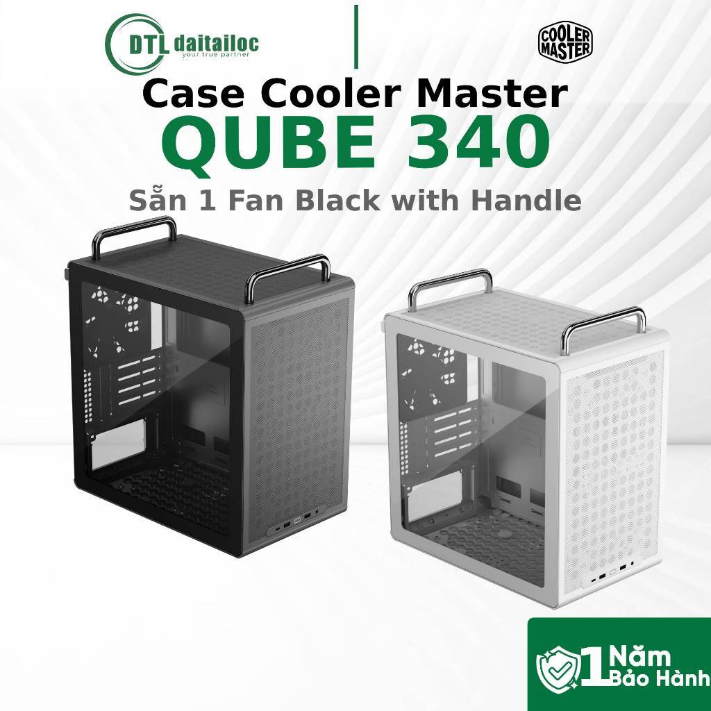 Case Cooler Master QUBE 340 Sẵn 1 Fan Đen Trắng with Handle | Chính Hãng | Bảo Hành 12 Tháng