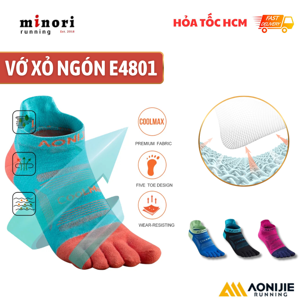 Tất Ngón Chân Vớ Xỏ Ngón Chạy Bộ Thể Thao 5 Ngón Aonijie E4801 E4802 Hạn Chế Phồng Rộp Chân