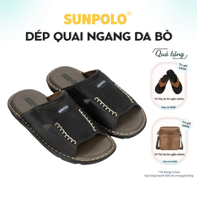 Dép quai ngang nam da bò cao cấp Có size lớn 44, 45 SUNPOLO AQN012