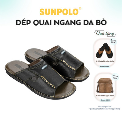 Dép quai ngang nam da bò cao cấp Có size lớn 44, 45 SUNPOLO AQN012