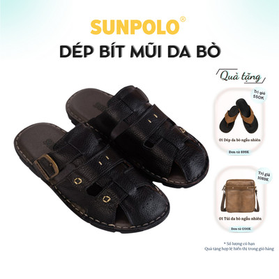 Dép Nam Bít Mũi Da Bò SUNPOLO ABI020 Có Big size 44 45