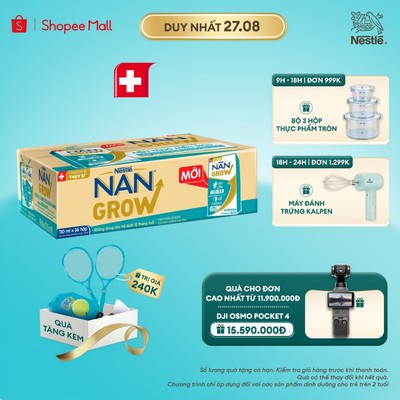 [Tặng Đồ chơi cầu lông] Thùng 36 hộp Sữa bột pha sẵn Nestlé NANGROW 110ml cho bé trên 1 tuổi