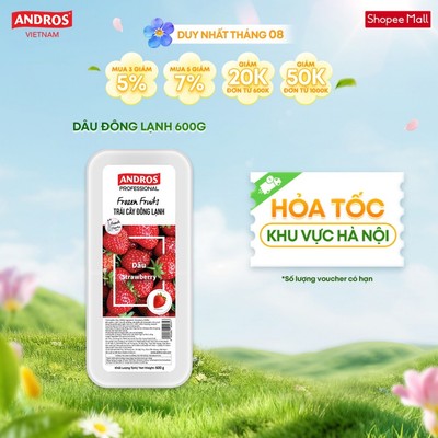 [CHỈ GIAO HÀ NỘI] Dâu Đông Lạnh - Không chất bảo quản - Trái cây đông lạnh ANDROS IQF - 600g