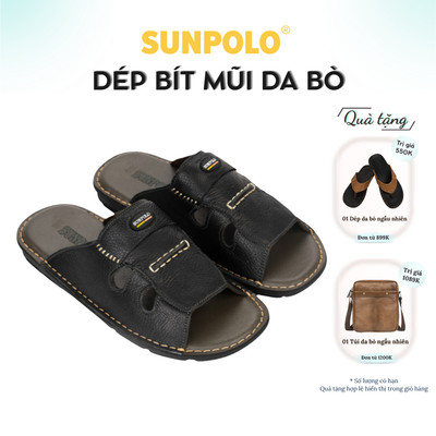 Dép nam quai ngang da bò cao cấp SUNPOLO AQN005 Size lớn